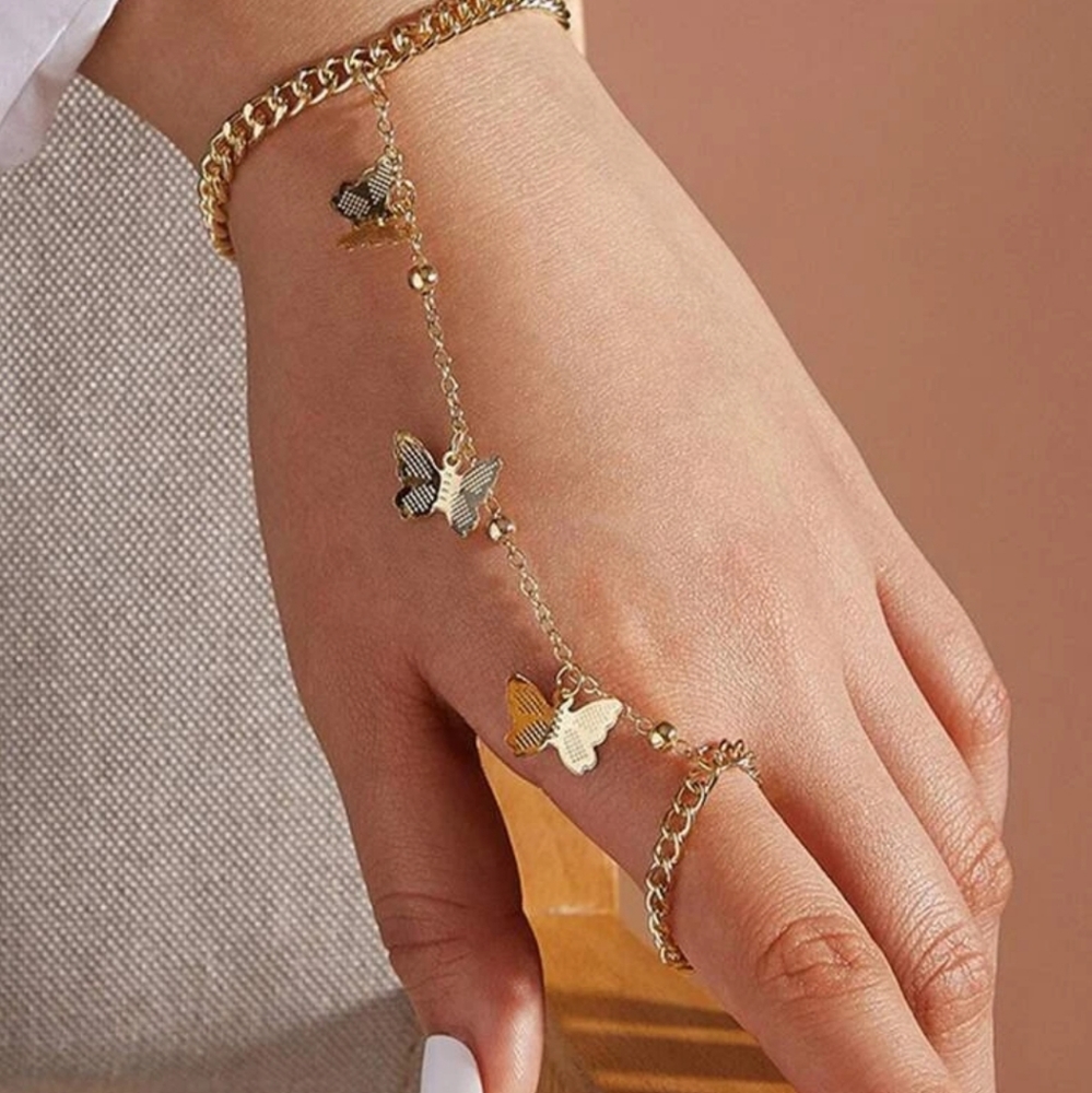 Gold butterfly chain mitten
